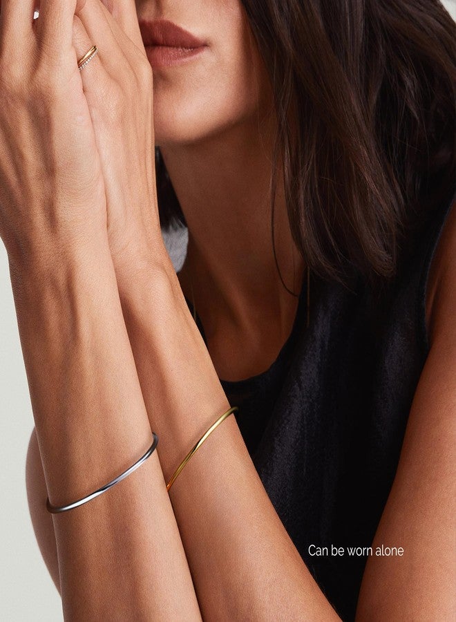 NOKMIT 2PCS 14K Gold Silver Tone Stackable Bangle Bracelets for Women, High Polished Thin Plain Stainless Steel Bangle with Detachable Connector Ring, Non-Tarnish Mixed Metal Jewelry (2PCS, 8.0 inches) - Image 5